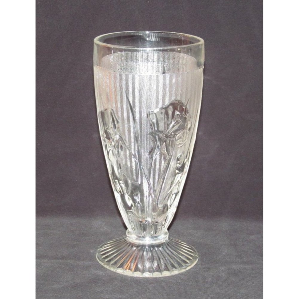 Jeannette Glass IRIS AND HERRINGBONE Crystal Footed Iced Tea Tumbler